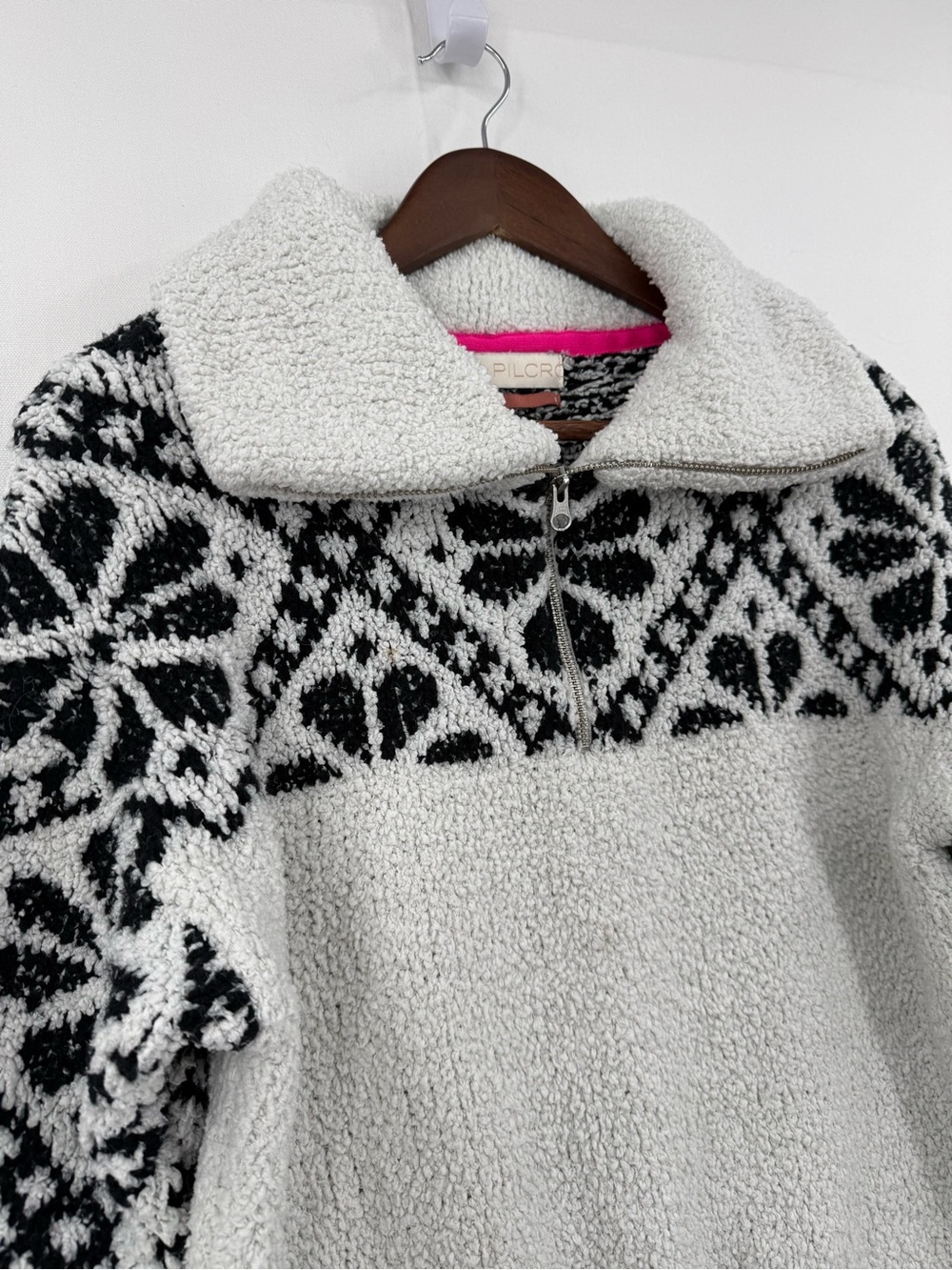 Anthropologie Pilcro Sherpa Pullover Sweater Women’s Small Black White Fair Isle - Picture 6 of 14